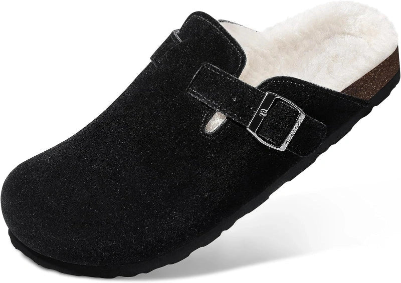 Boston Suede Slippers with Fur Lining black1