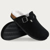 Boston Suede Slippers with Fur Lining black