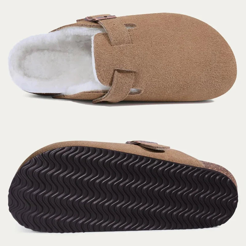 Boston Suede Slippers with Fur Lining brown1