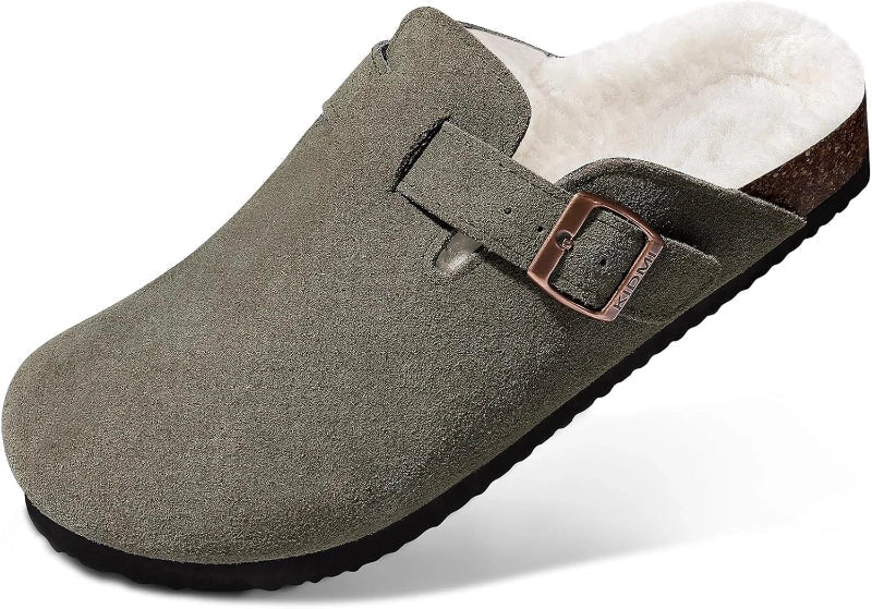 Boston Suede Slippers with Fur Lining green