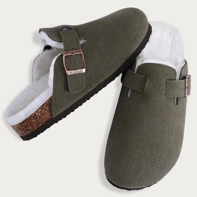 Boston Suede Slippers with Fur Lining green1