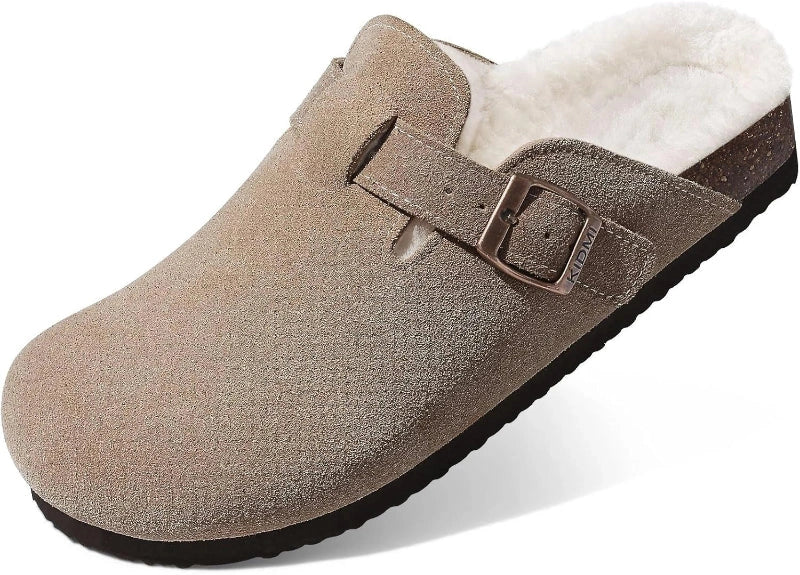 Boston Suede Slippers with Fur Lining khaki
