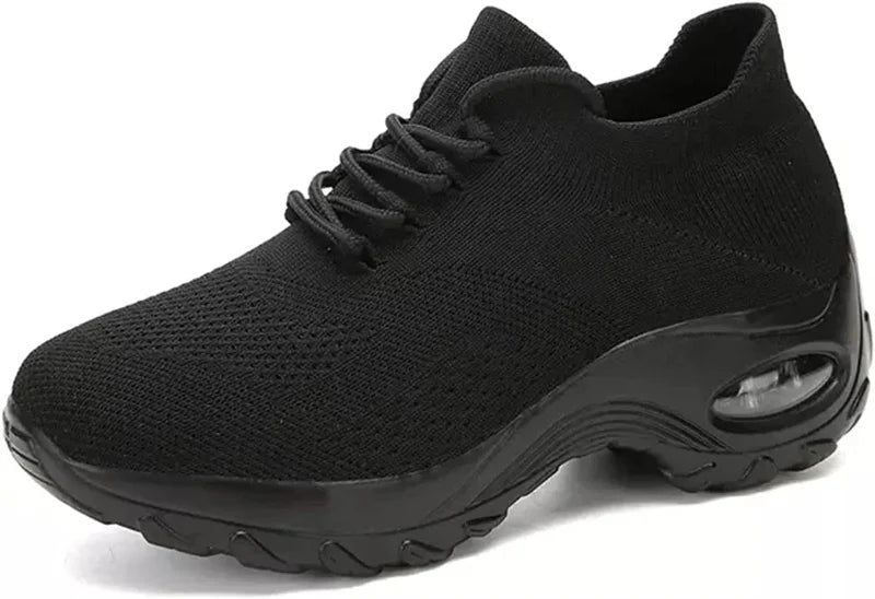 Breathable & Comfortable Knit Sneakers with High Heel black