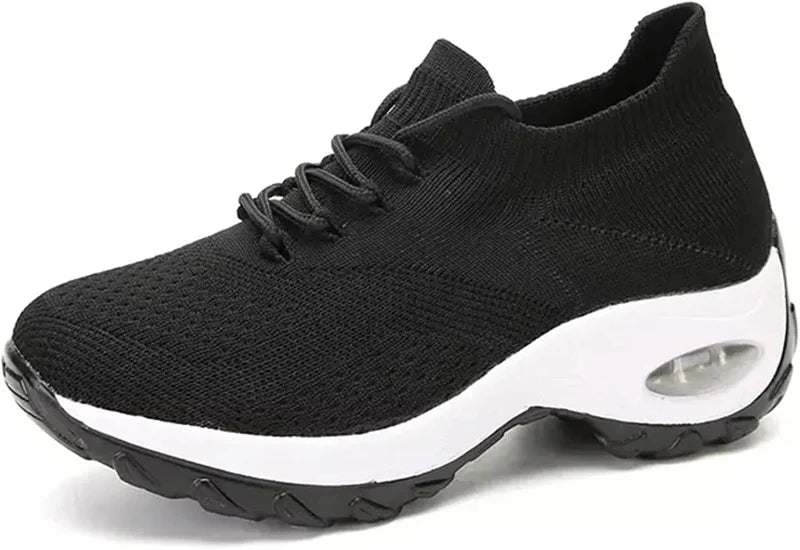 Breathable & Comfortable Knit Sneakers with High Heel black and white