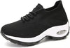Breathable & Comfortable Knit Sneakers with High Heel black and white