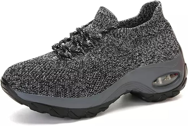 Breathable & Comfortable Knit Sneakers with High Heel grey