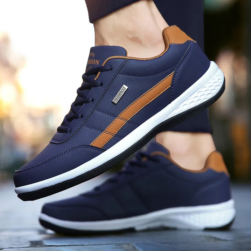 Comfortable Casual Trainers in PU Leather blue2