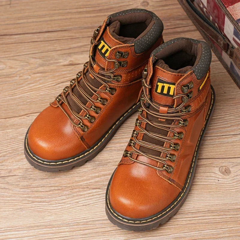 Comfortable Leather Safety Boots with Anti-Crush brown3