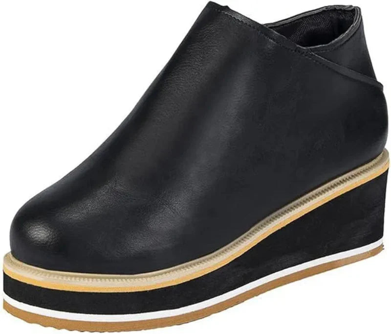 Comfortable Leather Wedge Ankle Boots black1