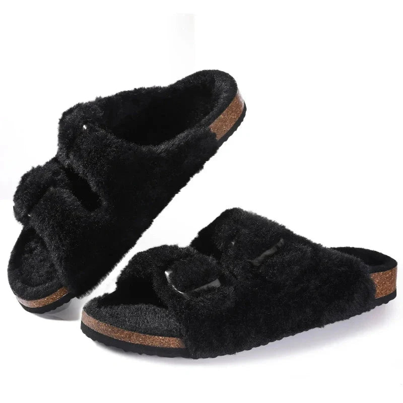 Comfortable & Warm Fur-Lined Boston Sandals black