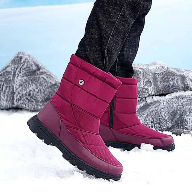 Long Plush Waterproof Snow Boots red1