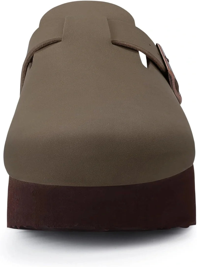 Non-Slip Leather Mules with Comfortable Cork Footbed - Unisex green3