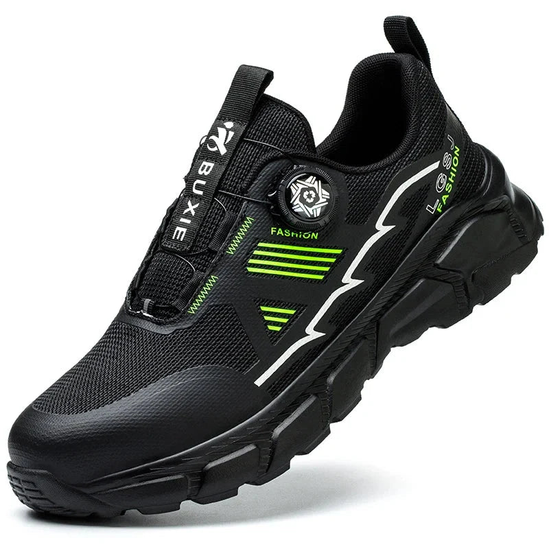 Ultra-Comfortable Safety Sneakers with Twist-Lock Closure green and black