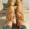 Vintage & Breathable Lace-Up Block Heels beige3