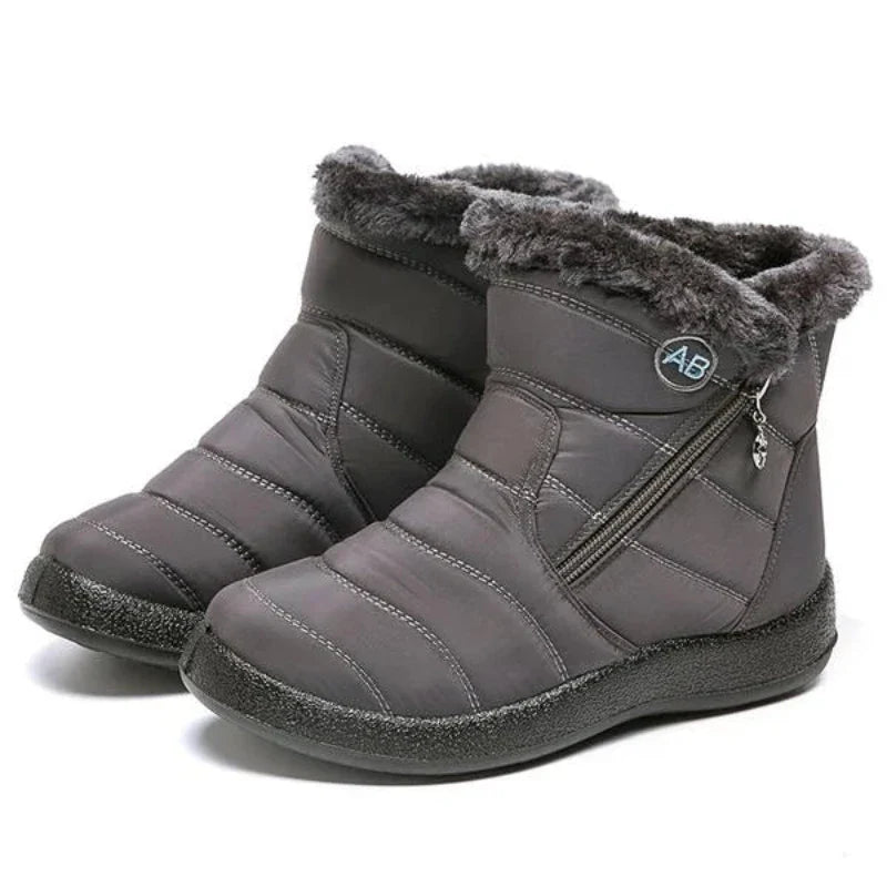 Warm Quilted Waterproof Winter Boots with Faux Fur Lining  grey