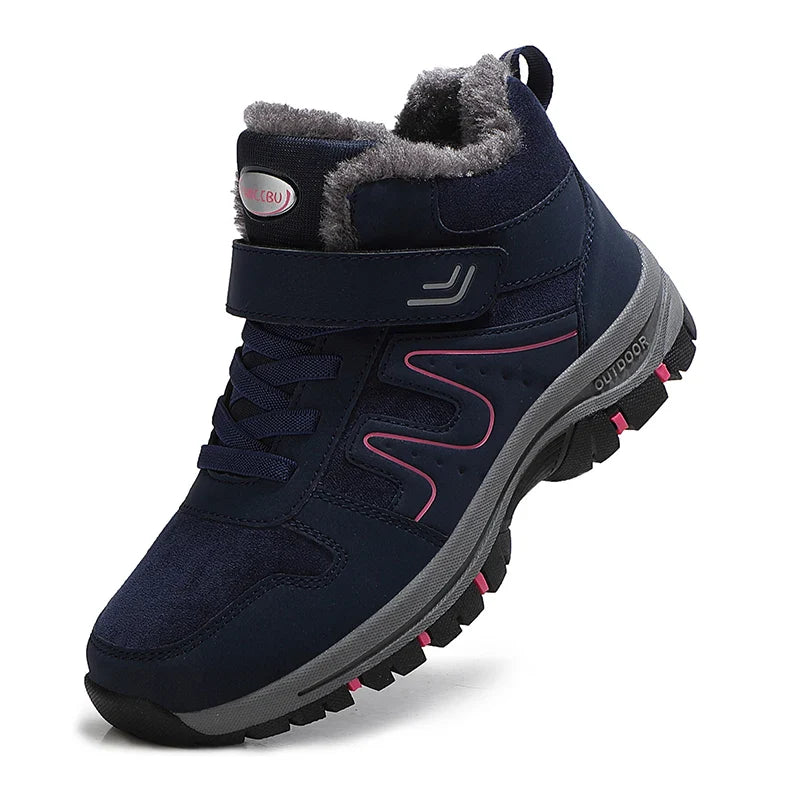 Warm Winter Ankle Boots with Waterproof Upper blue pink