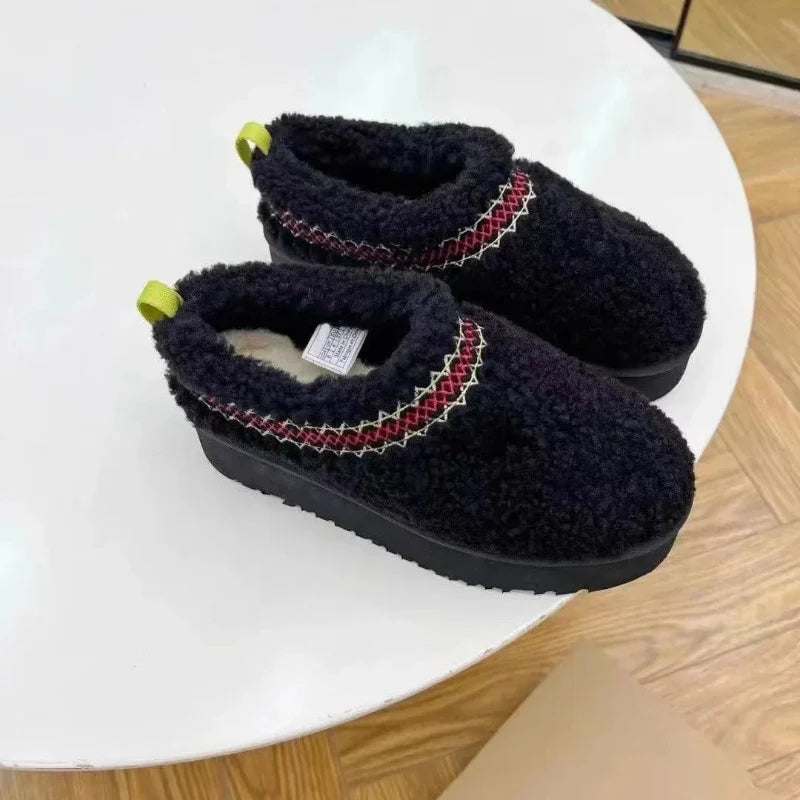 Warm Wool-Lined Slippers black
