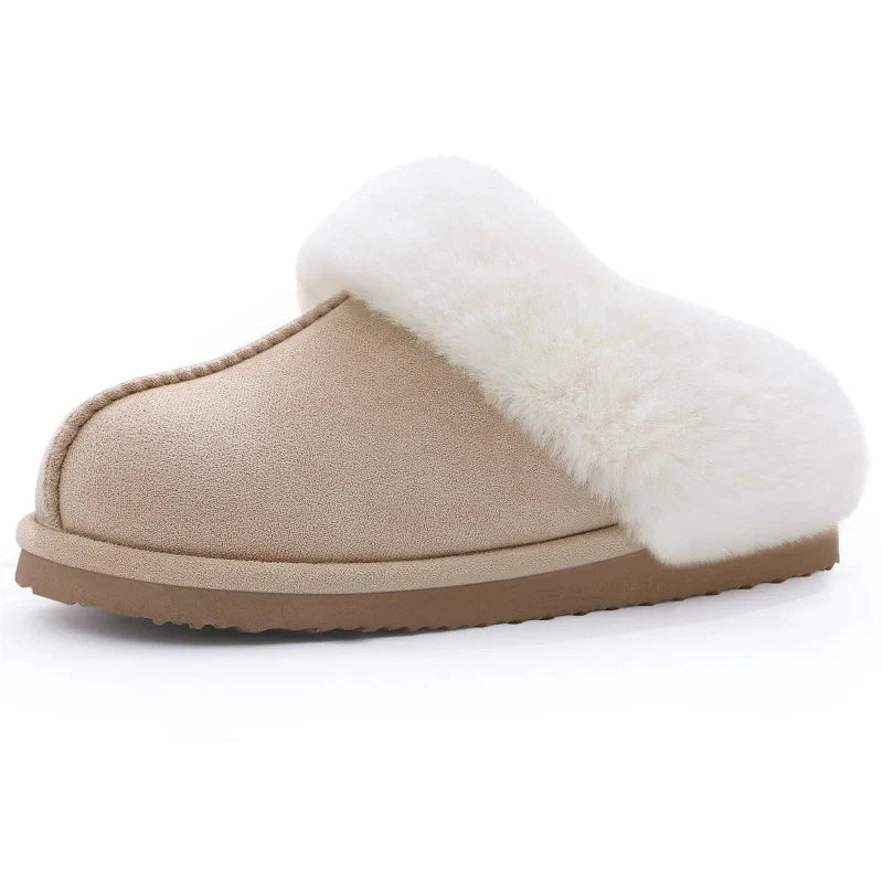 Winter Fur Lined Slippers in Suede beige