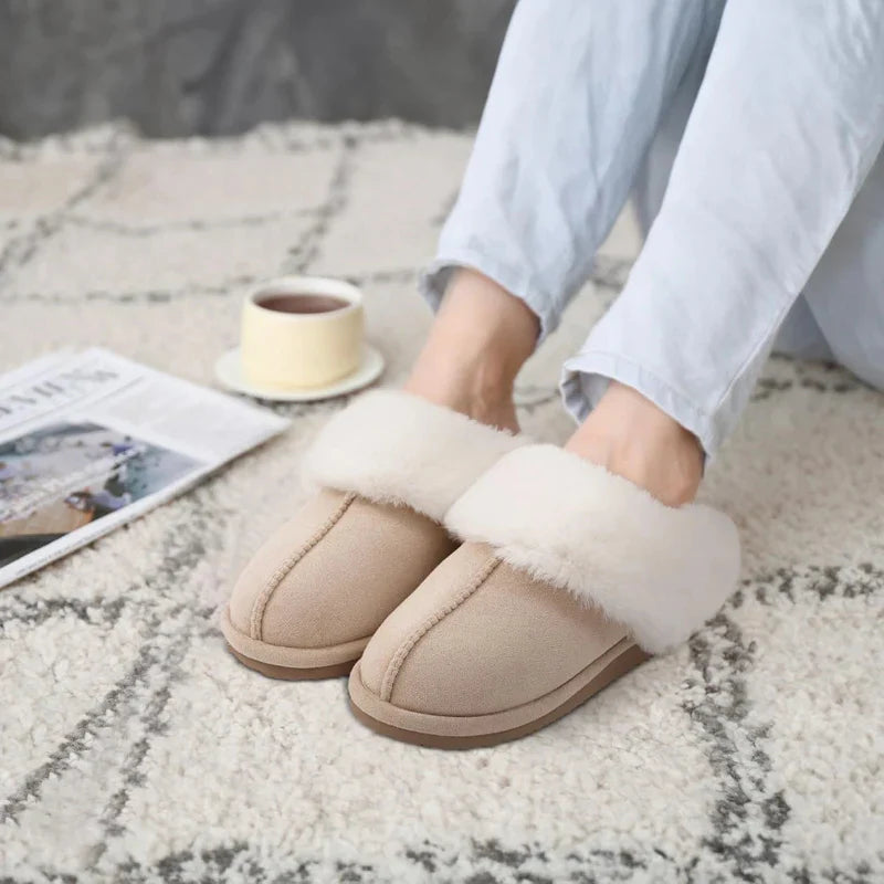 Winter Fur Lined Slippers in Suede beige1
