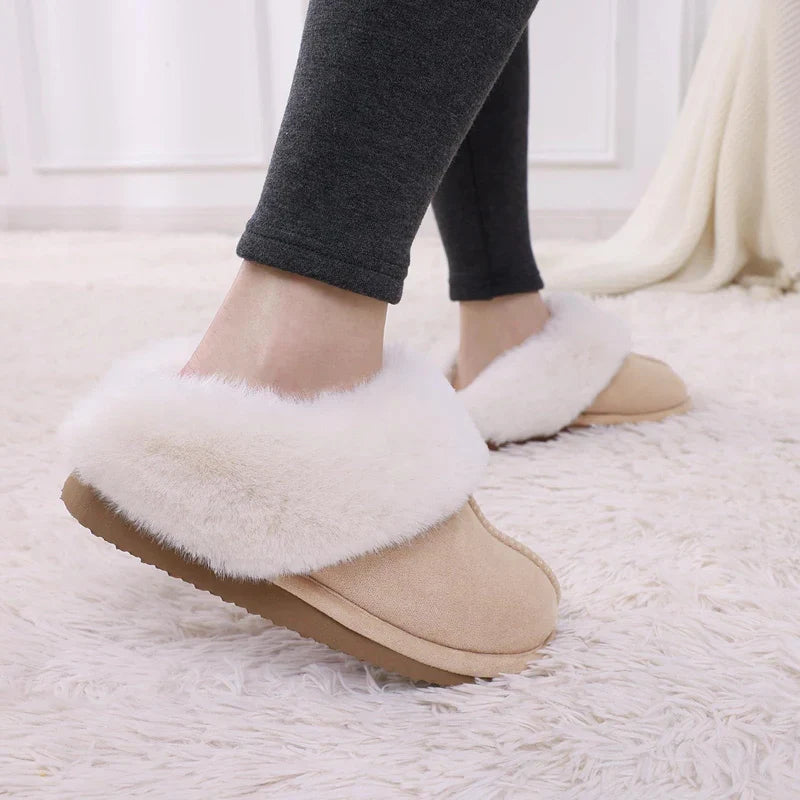 Winter Fur Lined Slippers in Suede beige2