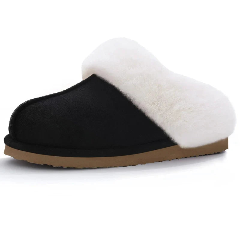 Winter Fur Lined Slippers in Suede black