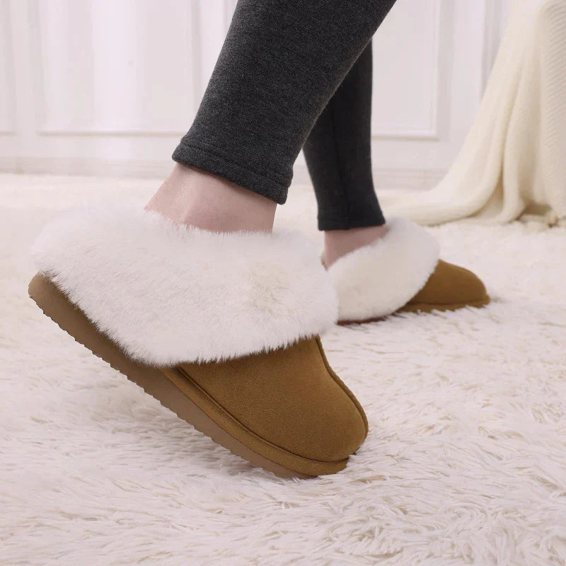 Winter Fur Lined Slippers in Suede khaki3