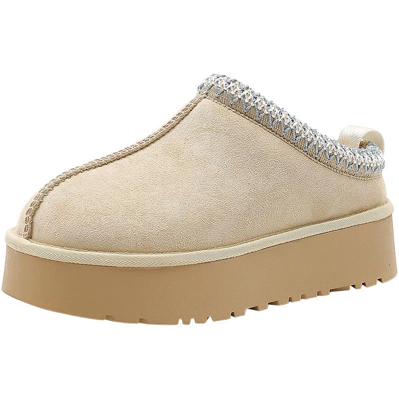 Winter Platform Fleece-Lined Slippers  beige1