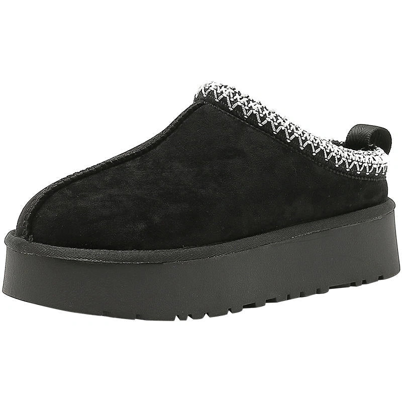Winter Platform Fleece-Lined Slippers  black