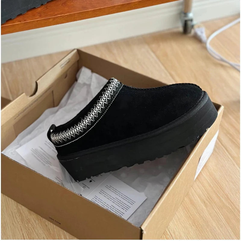 Winter Platform Fleece-Lined Slippers  black1