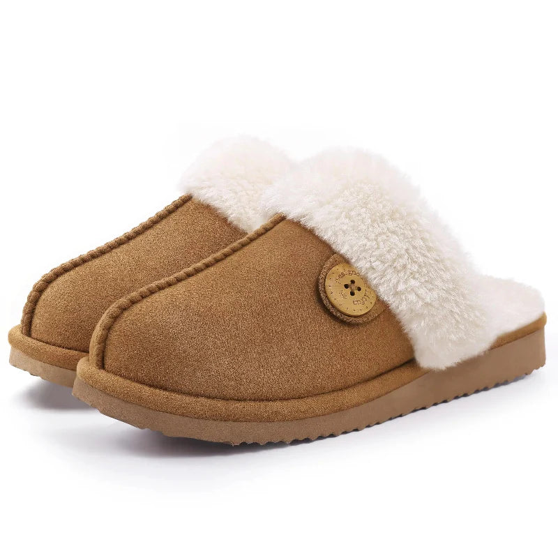 Winter Suede Slippers with Fleece Lining - Unisex khaki