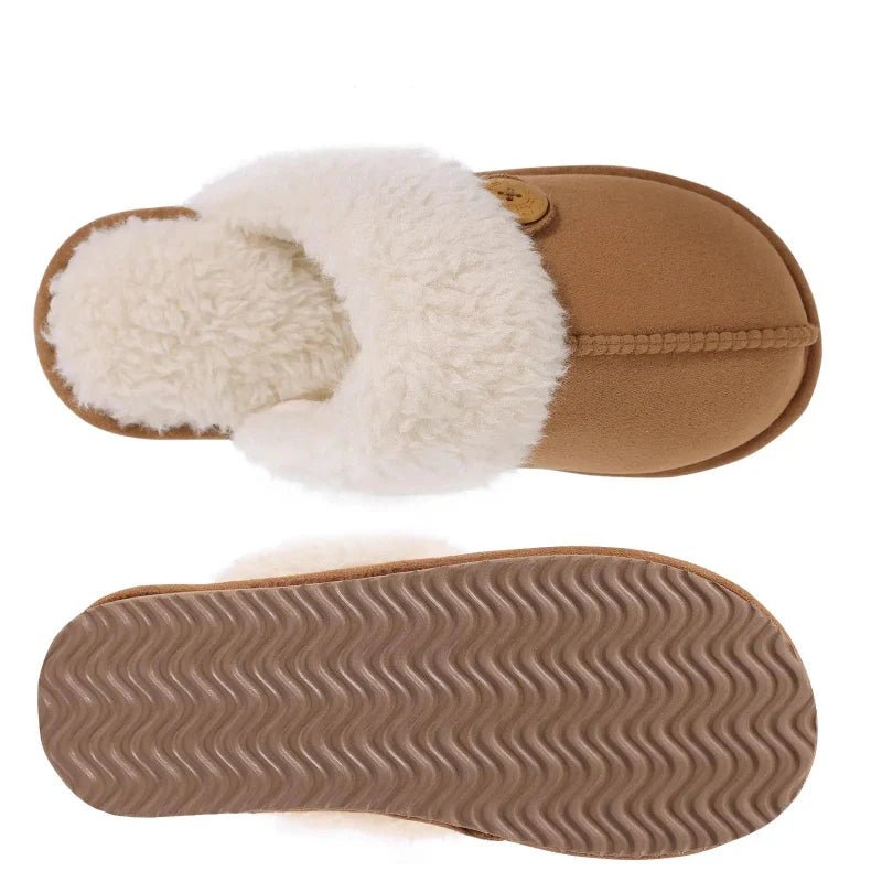 Winter Suede Slippers with Fleece Lining - Unisex khaki3